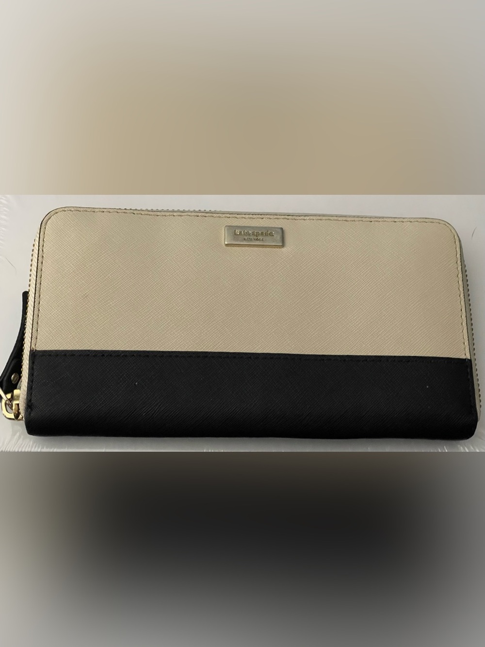Kate Spade black & taupe Safina leather zip around wallet